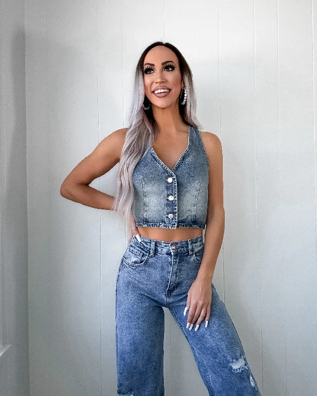 Weekend Deals That Impress Made It Open Back Vest - Denim