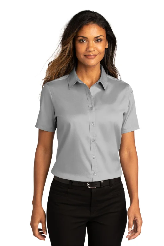 Great Deals Port Authority Womens SuperPro Wrinkle Resistant React Short Sleeve Button Down Shirt - Gusty Grey
