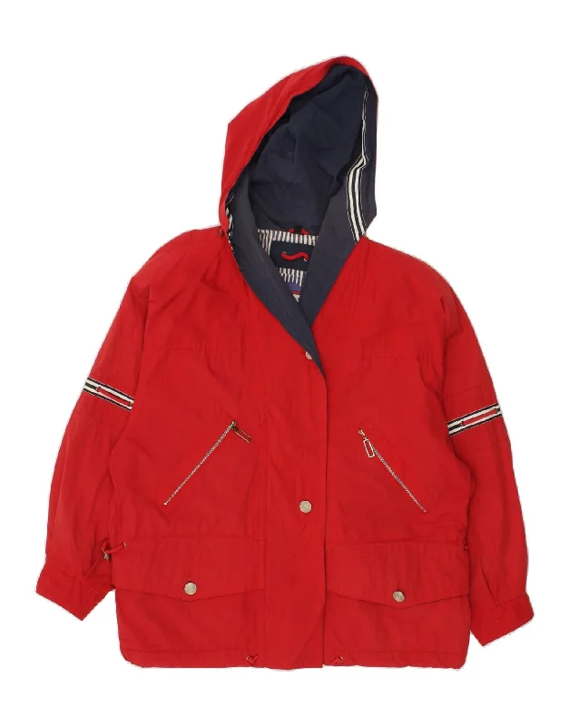 Low Cost VINTAGE Womens Hooded Windbreaker Jacket UK 20 2XL Red Polyester