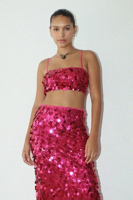 Limited Quantity We Own The Night Hot Pink Sequin Crop Top