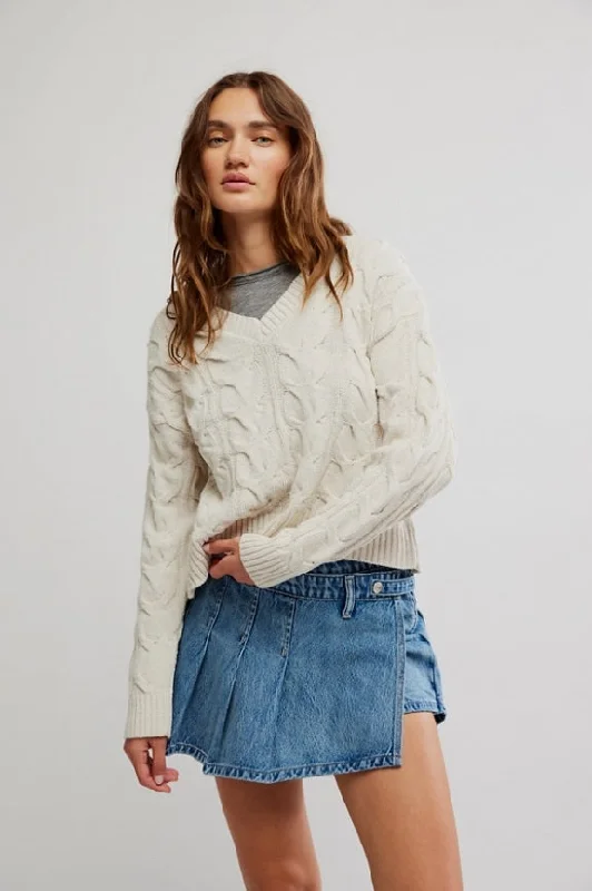 Weekend Offers That Tempt Washed Cable V-Neck