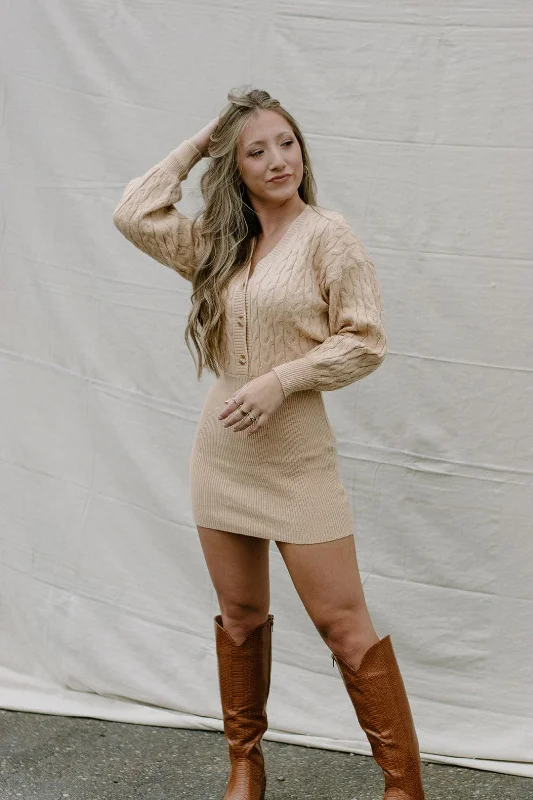 Deal of the Day Sand Knit Sweater Mini Dress