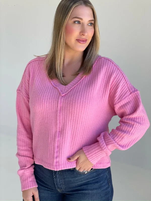 Early Access Softer V Neck Sweater - Pink *CM