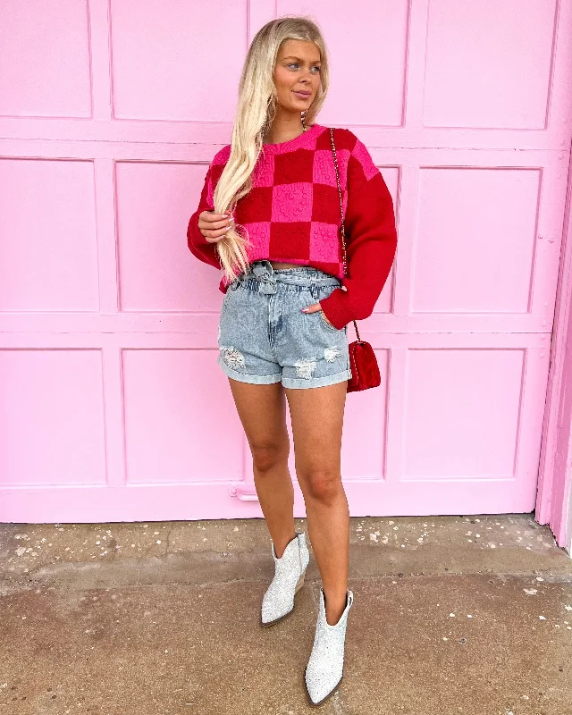Price Slash Red & Pink Checker Heart Sweater
