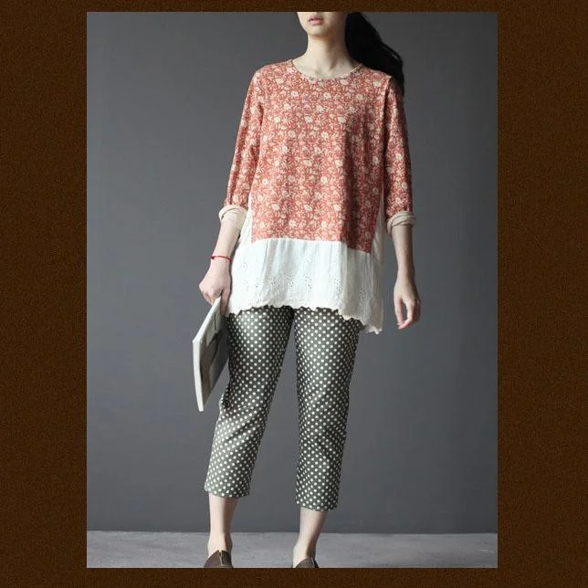 One-DAY Sale Green dotted cotton women cropped trousers cropped pants
