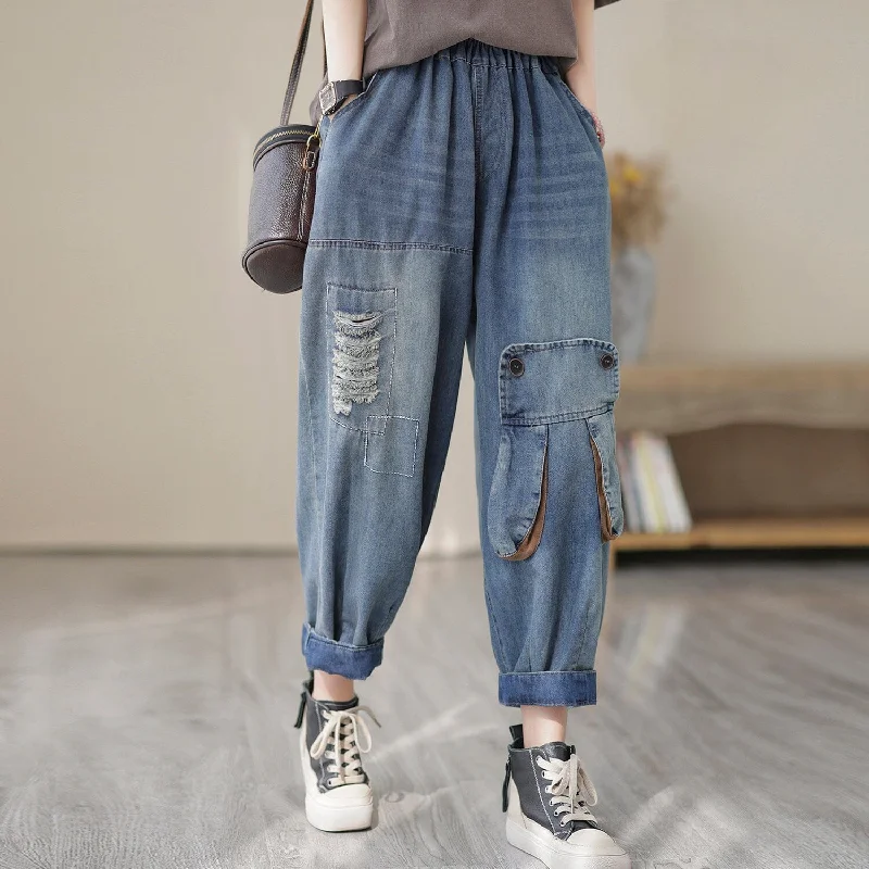 One-Day Only Casual Loose Patchwork Ripped Denim Pants