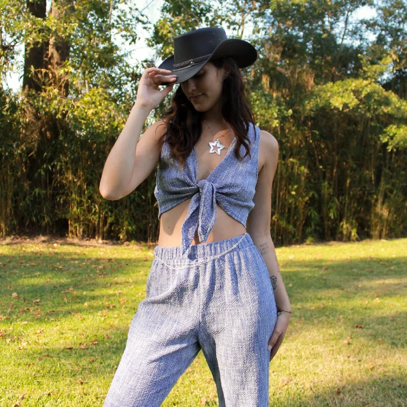 Exclusive Access Blue Woven Tie Top