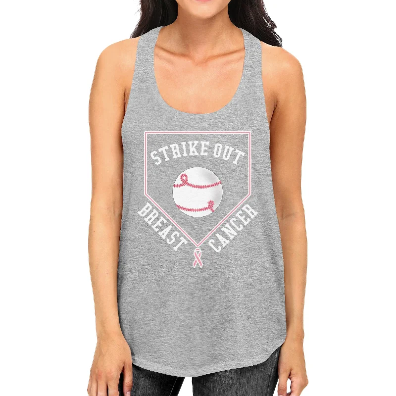 Quick Sale Strike Out Breast Cancer Baseball Womens Grey Tank Top