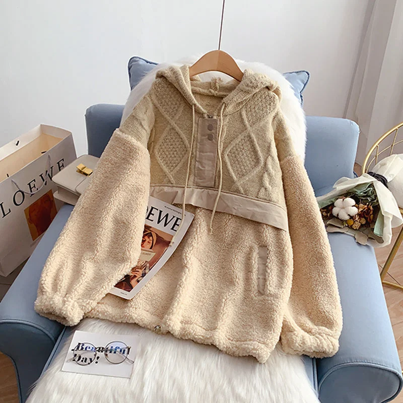 Weekend Deals That Sparkle Lamb wool stitched sweater sweater women's Hoodie design 5203