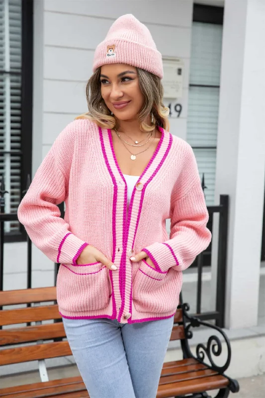 Limited Availability Waffle Knit V-Neck Cardigan with Pocket