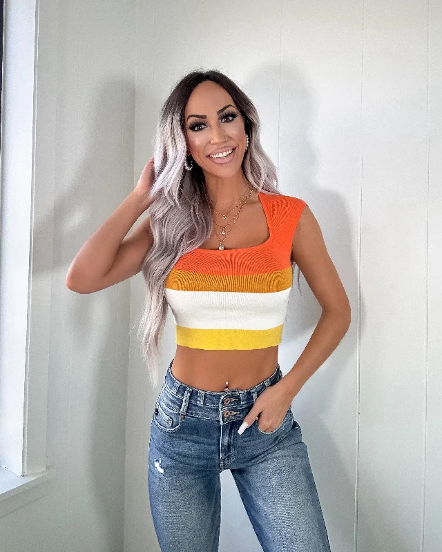 Super Savings Candy Corn Cutie Stripe Crop Tank - Orange