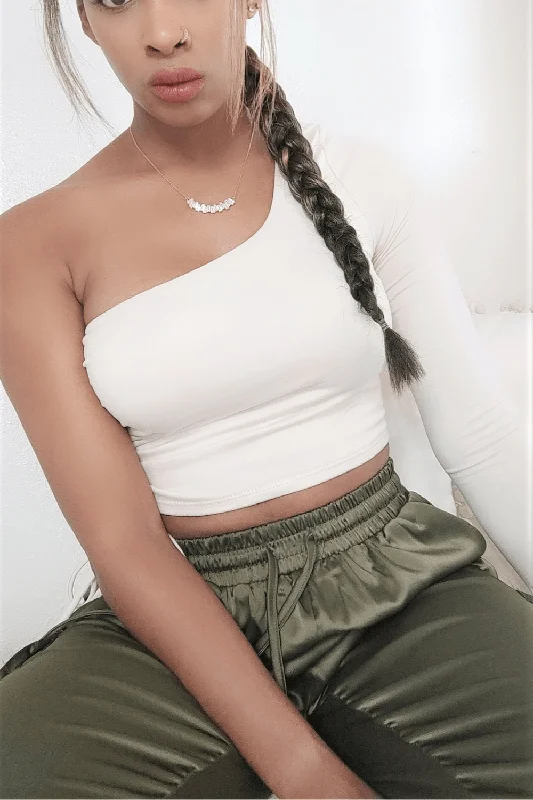 Final Clearance Cream Ruched One Shoulder Crop Top