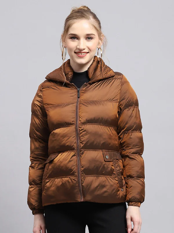 Take Advantage Women Brown Solid Mock Neck Full Sleeve Jacket