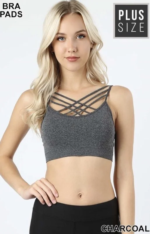Mega Sale Plus Size Charcoal Seamless Triple Criss-Cross Front Bralette
