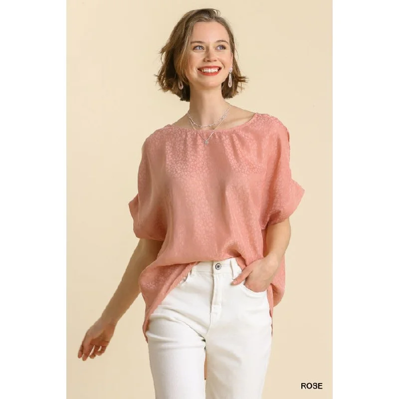 Exclusive Savings Animal Jacquard Print Short Dolman Sleeve Top, Rose