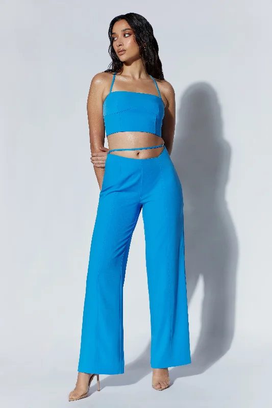 Super Bargain Bahar Mid Rise Wide Leg Strap Pant - Azure Blue
