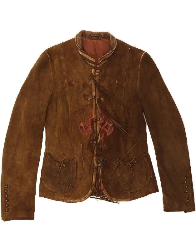 Clearance Sale VINTAGE Womens Suede Jacket EU 36 Small Brown Cotton
