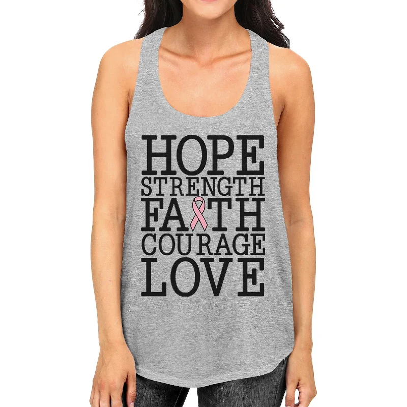 Stock Clearance Hope Strength Faith Courage Love Breast Cancer Womens Grey Tank Top