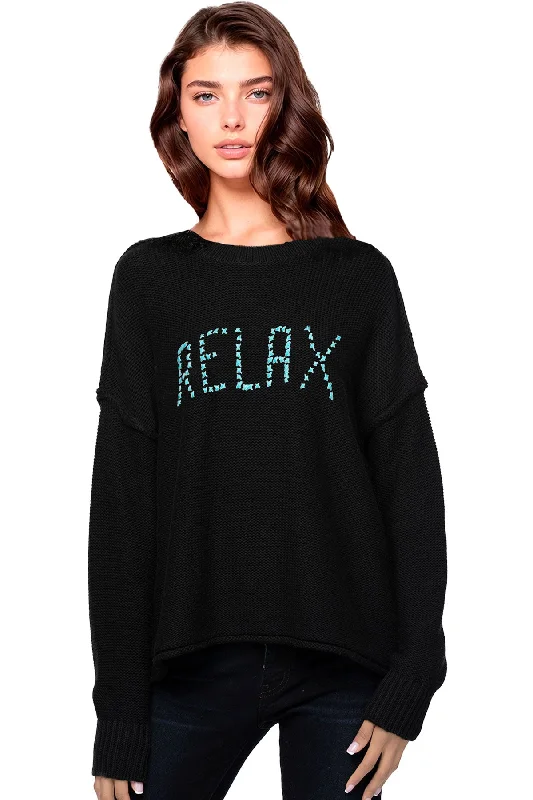 Year-End Sale Chunky Cotton Blend Pullover - "RELAX" hand embroidery