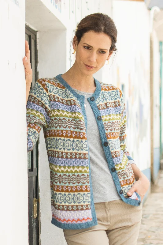 Best Deals Sweet Cake Multicolor 100% Alpaca Cardigan Sweater from Peru