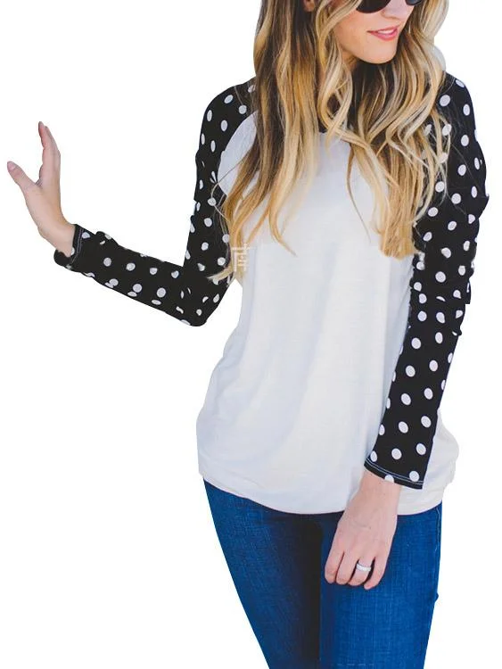Pay Less Custom Round Neck Polka Dot Long Sleeve Top
