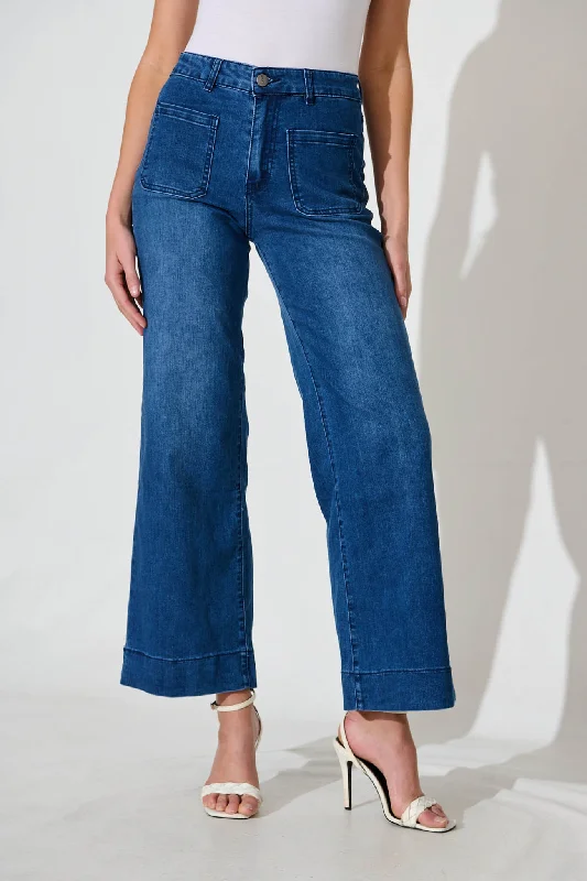 Exclusive Access Juan High Rise Wide Leg Jean In Dark Blue Denim