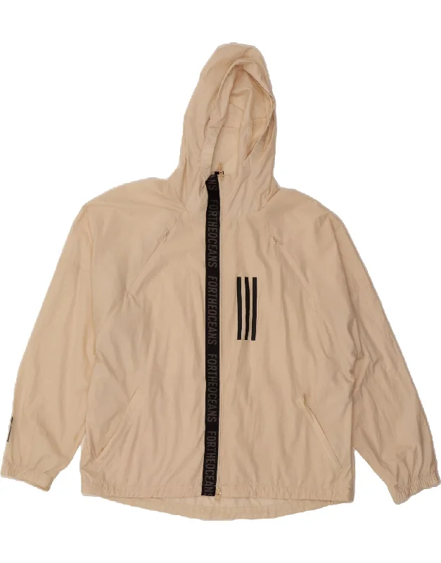 Can't Resist ADIDAS Womens Graphic Hooded Rain Jacket UK 20/22 XL Beige Colourblock