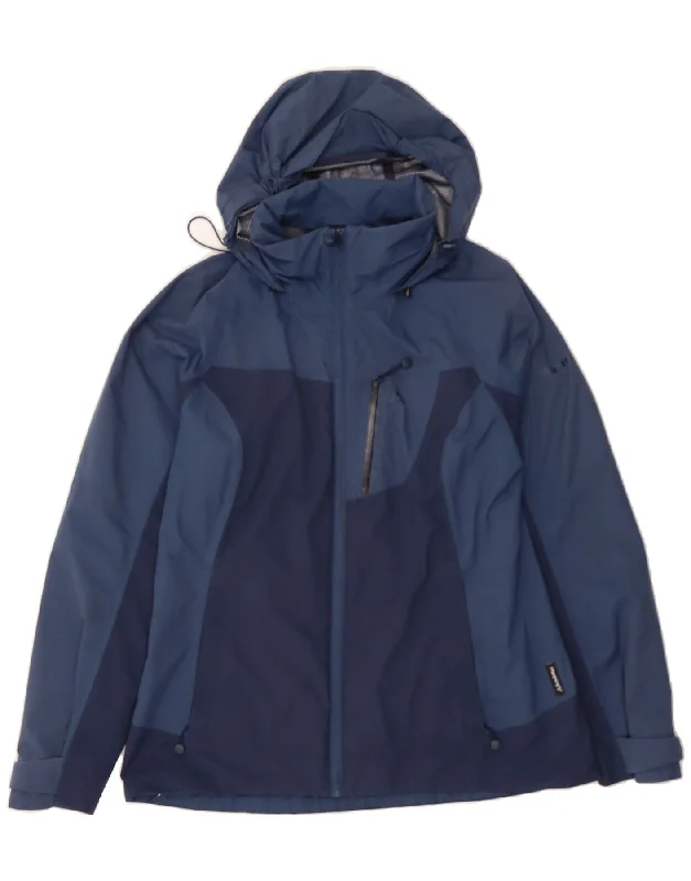Crazy Savings SCHOFFEL Womens Hooded Rain Jacket UK 14 Medium Navy Blue Colourblock