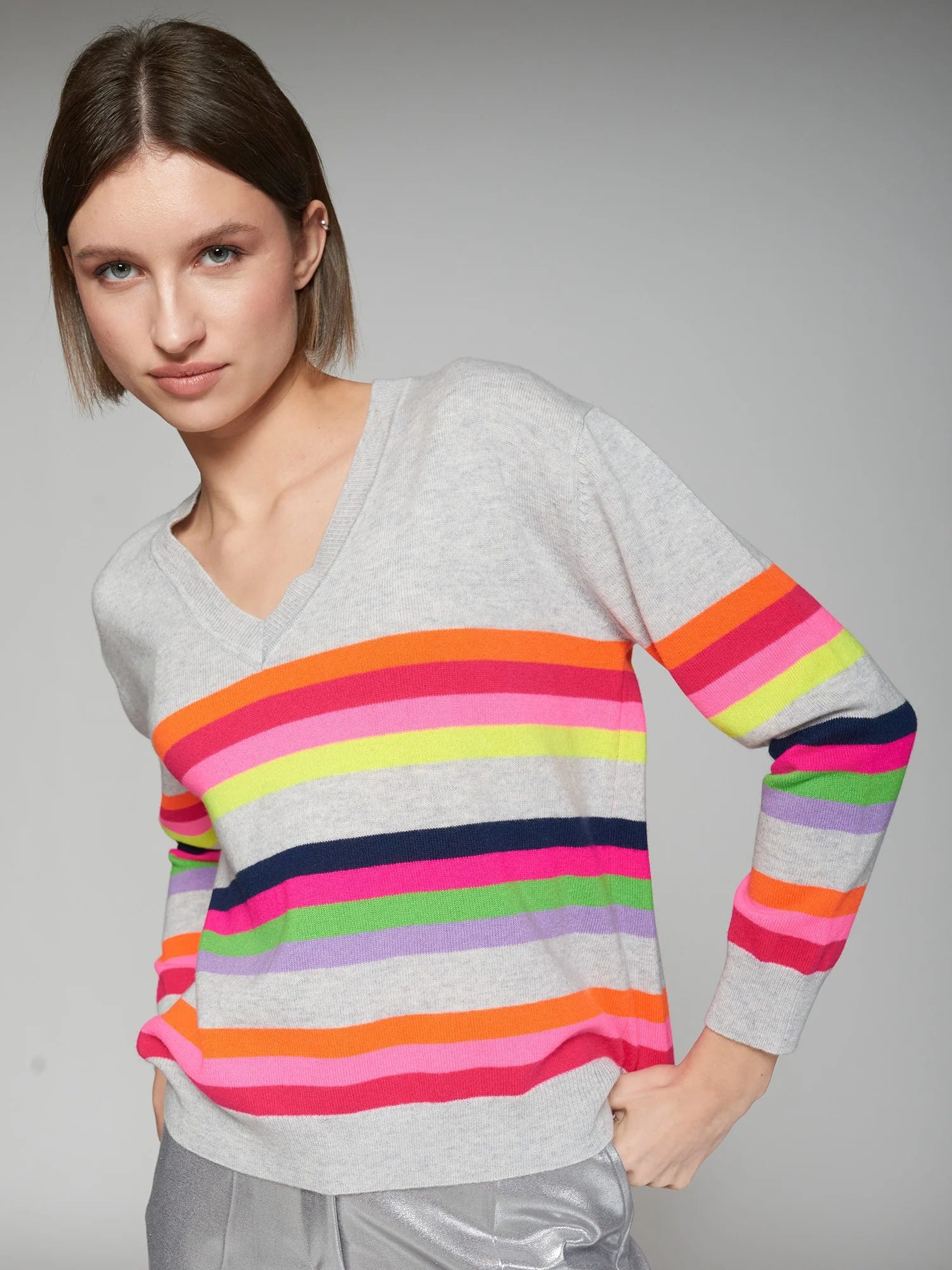 Weekend Offers That Excite Vilagallo V-Neck Striped Sweater