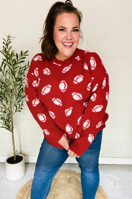 Weekend Offers That Thrill Game Day Red Football Print Jacquard Knit Sweater