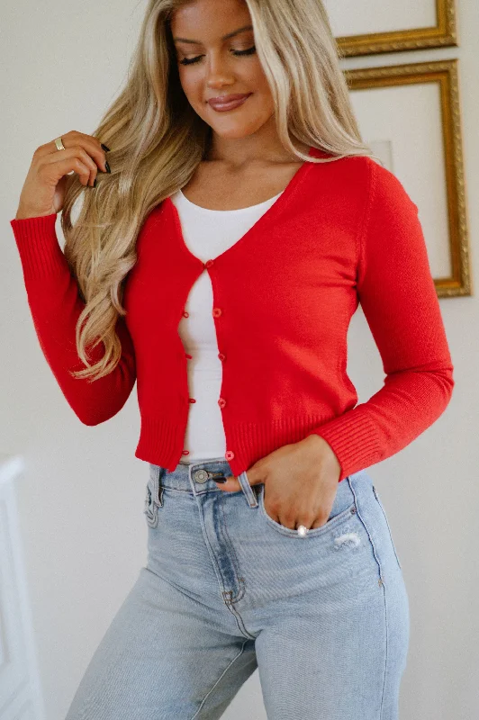 Weekend Discounts to Love Emma Cropped Cardigan-Red