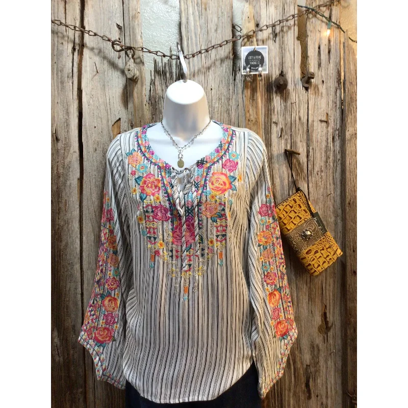 Deep Savings Embroidered Top with Angle Cut Sleeves