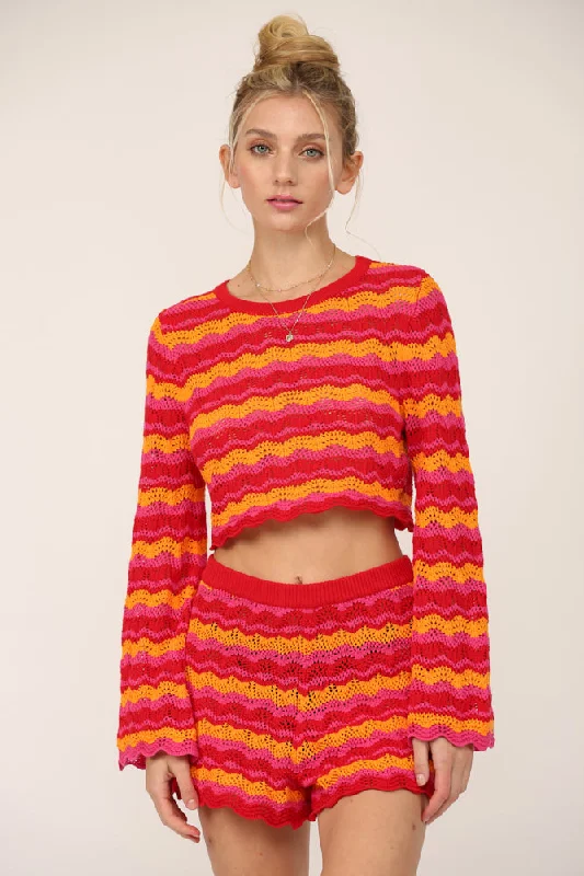 One-DAY Sale Pacific Beach Chevron Print Cropped Sweater