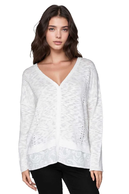 Steals and Deals Slub Serenity Knit Sweater Mixed Media Cardigan