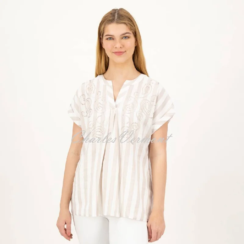 Weekend Bargains to Savor Just White Blouse – Style J1930 (Beige / White)