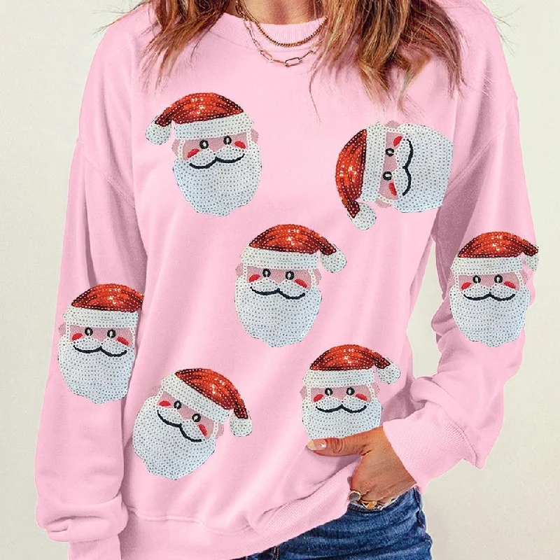 Super Savings Santa Claus Sequin Graphic Sweatshirt