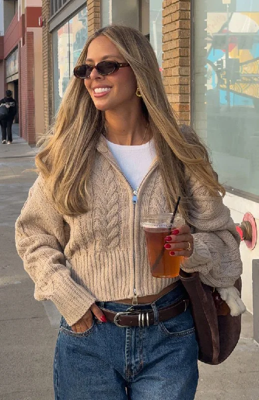 Exclusive Savings All At Once Zip Front Knit Sweater Oat