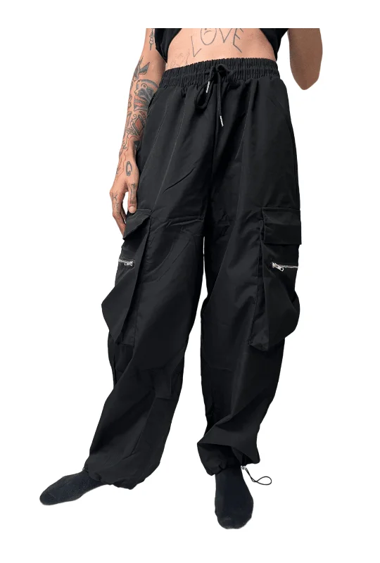 Weekend Bargains Await You Black Utility Pants with Zips