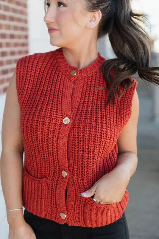 Super Deal Red Knit Button Up Sweater Vest