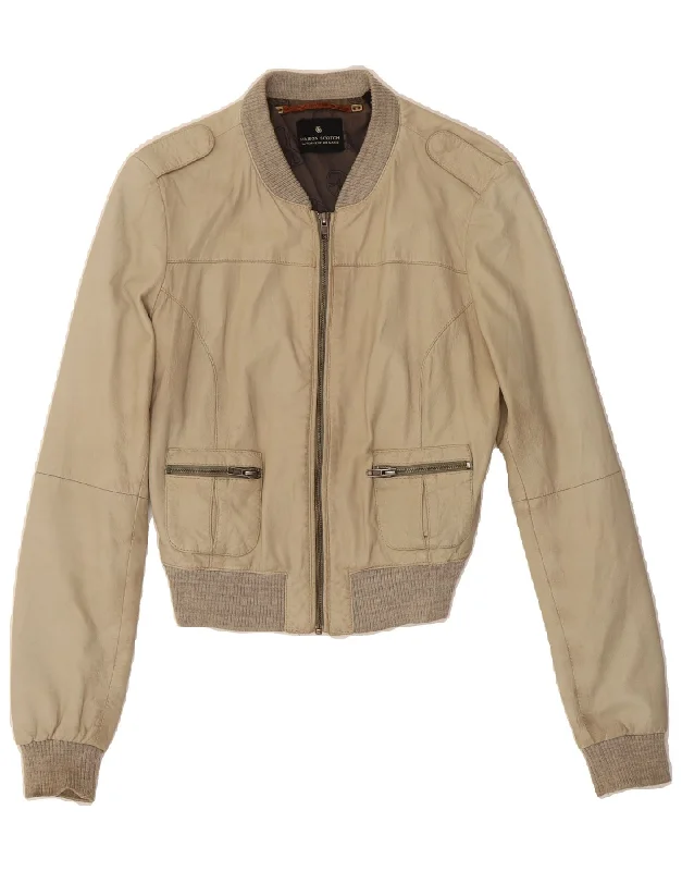 Can't Miss MAISON SCOTCH Womens Leather Bomber Jacket US 2 XS Beige Leather