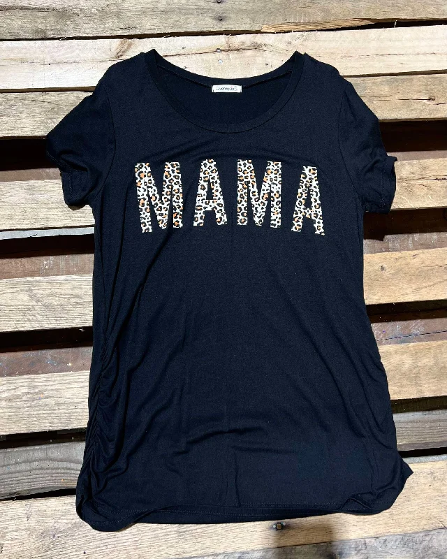 Weekend Savings Delight Maternity Round Neck Short Sleece Leopard "MAMA" Top