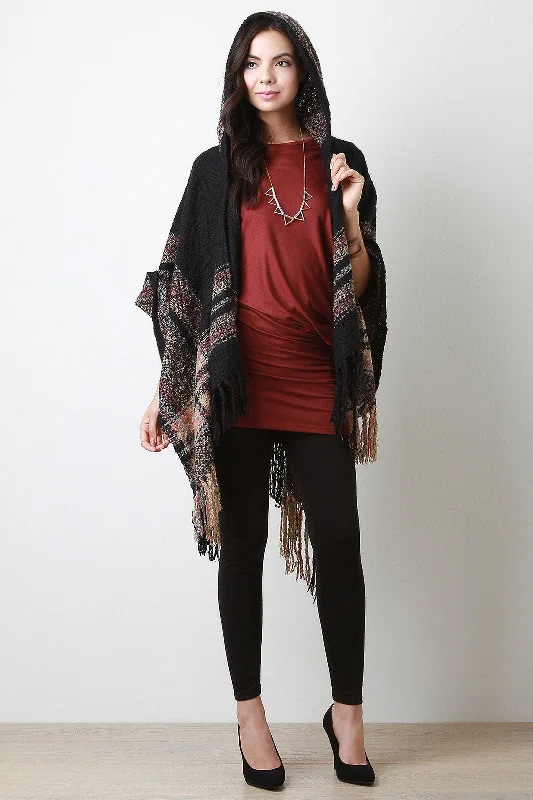 Closeout Deal Hooded Melange Stripe Open Front Cardigan