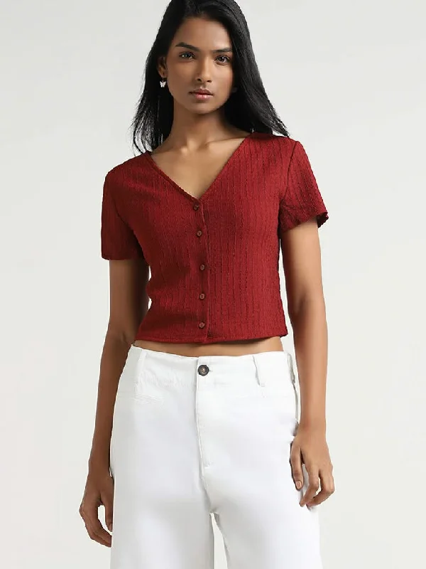 Weekend Steals Await LOV Red Wrinkled Shirt
