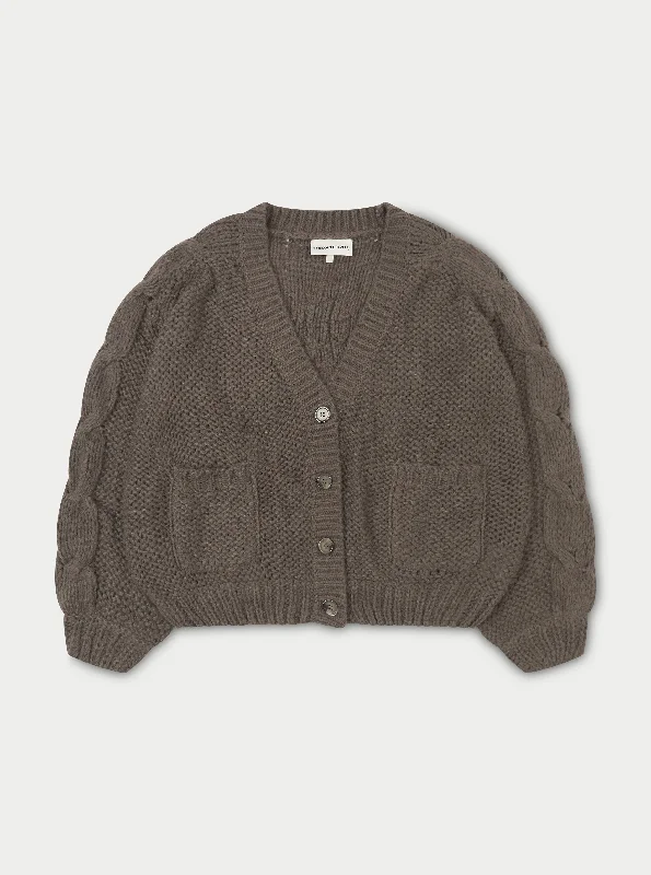 Weekend Bargains Galore EMBLEM OVERSIZED KNIT CARDIGAN - COCOA