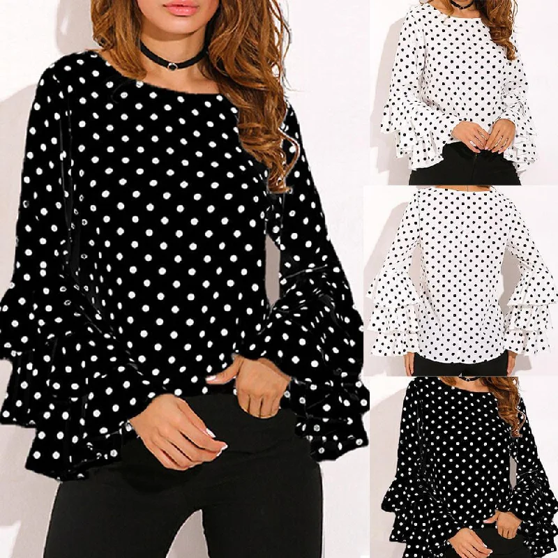 Great Deal Women Blouses Polka Dot Bell Sleeve Blouses