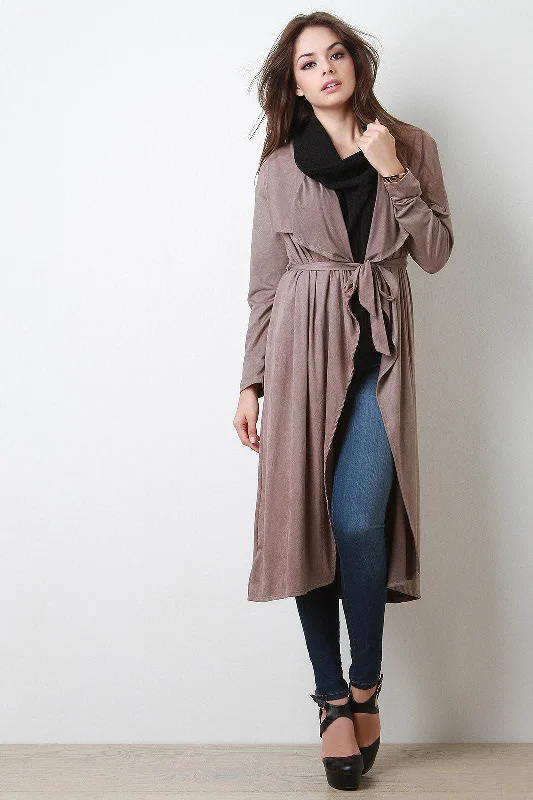Unmissable Offer Belted Suede Draped Longline Jacket