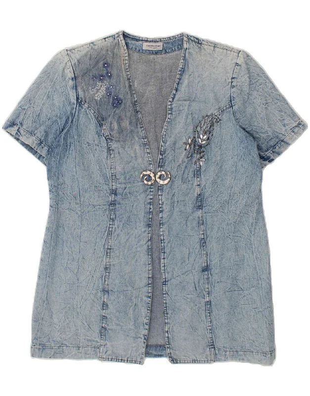 Weekend-Only Price Drops VINTAGE Womens Short Sleeve Denim Jacket UK 14 Medium Blue Cotton Weekend-Only Price Drops VINTAGE Womens Short Sleeve Denim Jacket UK 14 Medium Blue Cotton