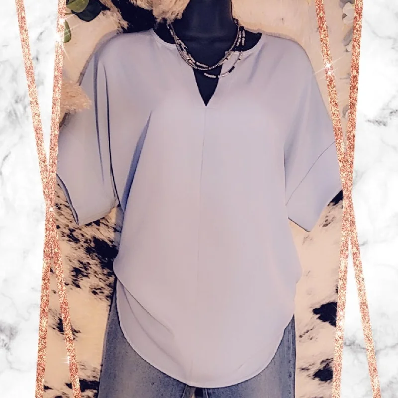 Early Bird Heavy Woven Span Top with Split Neck, Ash Grey