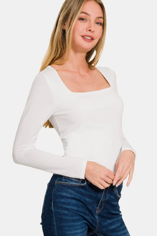 Celebrate the Weekend with Discounts Zenana Square Neck Fitted Long Sleeve T-Shirt