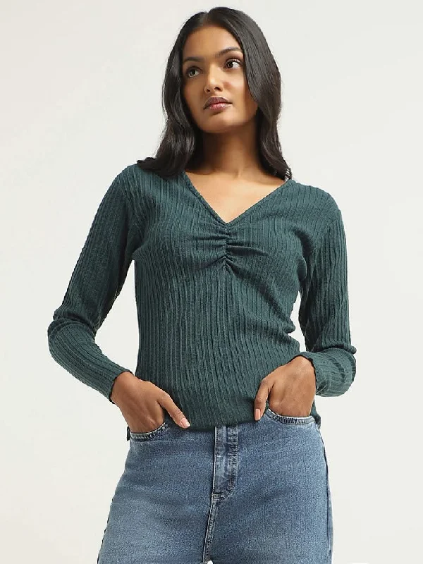 Massive Deal LOV Teal Self-Patterned Top
